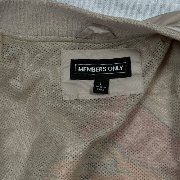 Members Only Varsity Bomber Jacket Beige Brown Patches Tiger Graphic Size L - Picture 16 of 16